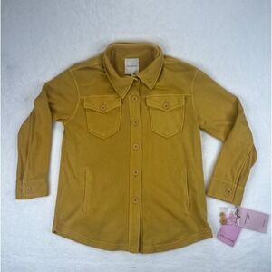 Avec Les Filles Mustard Yellow Button Front  Long Sleeve Shirt Jacket Women's M
